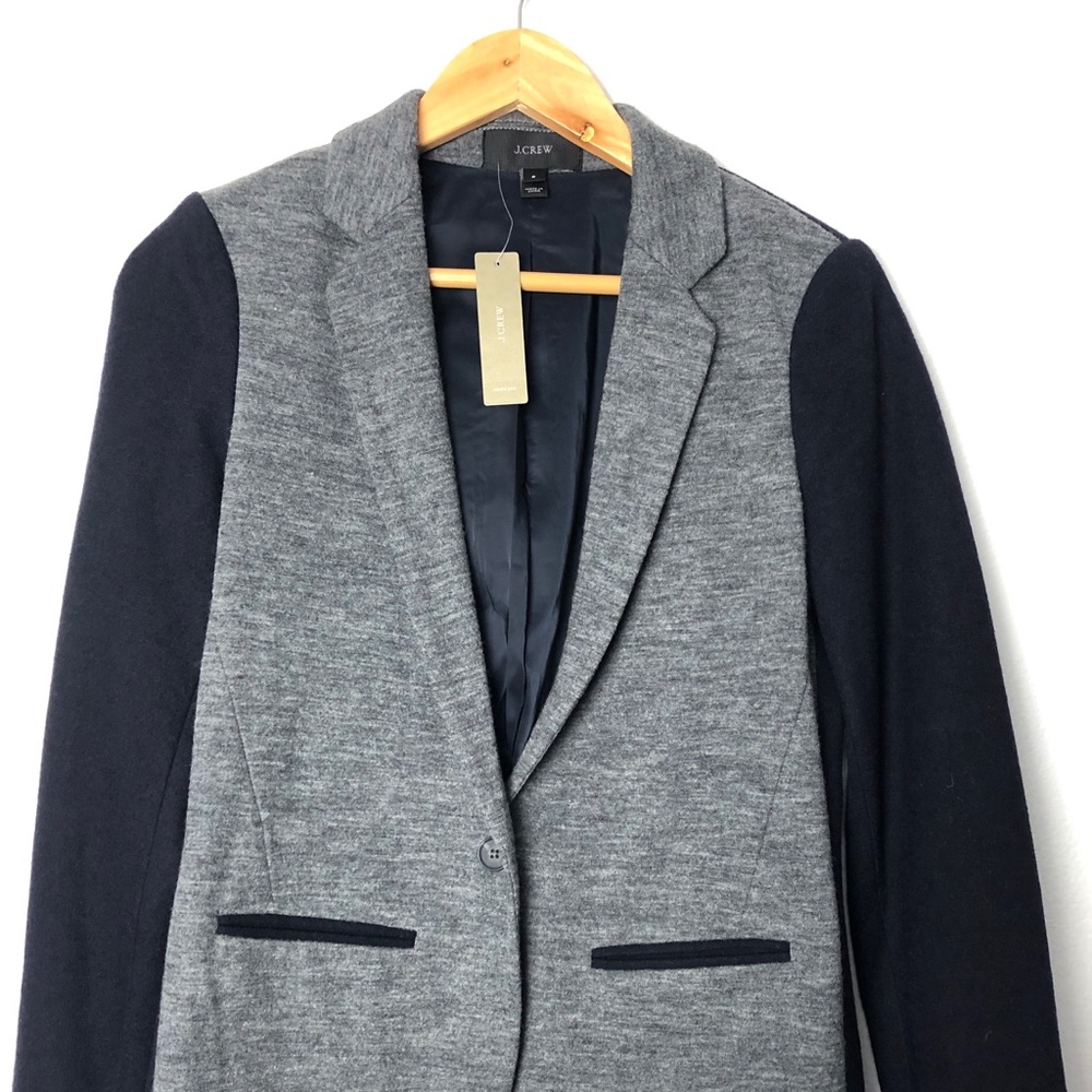 J. Crew Contrast knit wool Blazer Blue Grey NWT